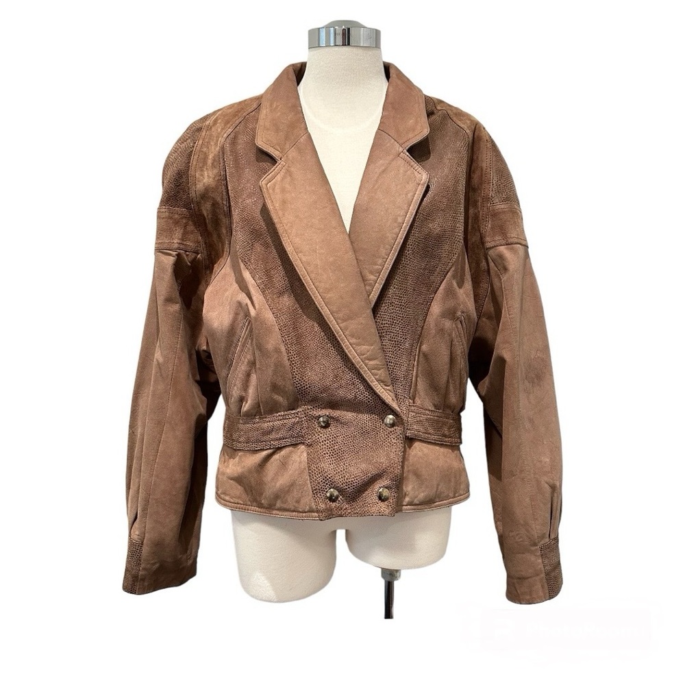 Vintage Leather Jacket with Panelling Details, Brown Size Large